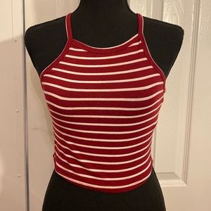 Women’s | crop top | small | burgundy-white | stripes